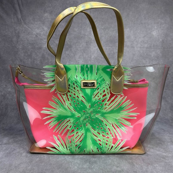 Lilly Pulitzer Breezy‎ 2 Piece Beach Tote Palm Print HUGE! Gorgeous! - Picture 1 of 6